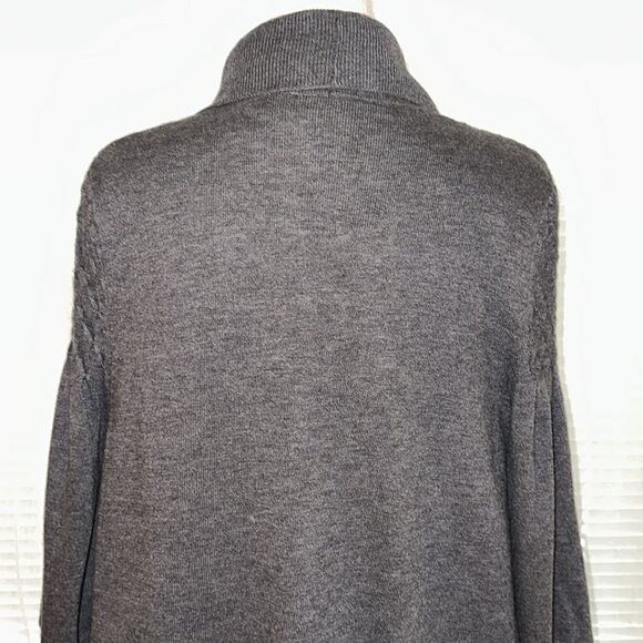 KENAR L Charcoal Gray Knit Open Front Shawl Collar Quarter Sleeve Cardigan - Picture 4 of 11